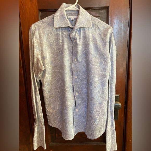 Banana Republic Men’s French Cuff Dress Shirt, M, 15-15.5, Light Blue Paisley - Picture 3 of 5